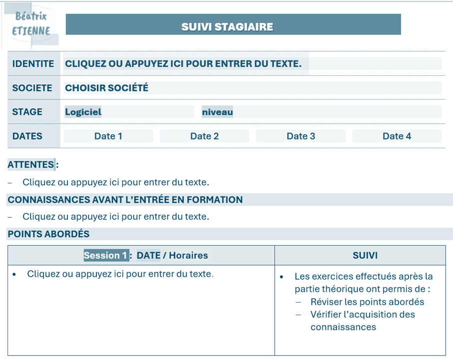 Formulaire Word créé par Béatrix ETIENNE.